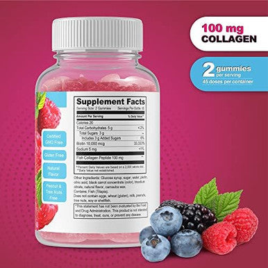 Doctors Finest Collagen And Biotin 10000Mcg Gummies, Vegan, Gmo-, Gluten , Natural Raspberry Flavor Gummy Vitamins, For Hair Growth, Hair Skin And Nails Dietary Supplement, 90 Gummies