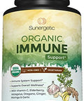 Sunergetic Usda Organic Immune Support Supplement " Organic Immune Health Supplement With Vitamin C Elderberry Astragalus Oregano Ginger Moringa & Garlic " Organic Immune System Support 90 Immune Tablets