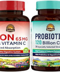 Vitalitown Probiotic + Iron Supplement Bundle Probiotics 120 Billion (Item 1) & 65Mg Iron Suplement (Item 2) Gut, Bone, Muscle, Blood Building, Energy Vegan 30 Capsules & 60 Tablets