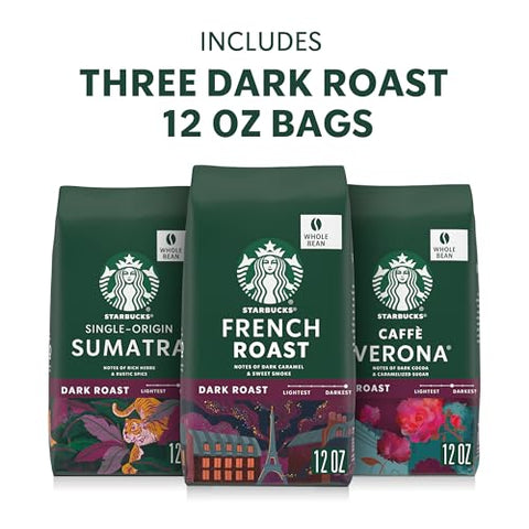 Starbucks Whole Coffee Beans, Dark Roast Hot or Iced Coffee, Variety Pack, Three 12 oz BagsÃƒÂ¢Ã¢â€šÂ¬Ã¢â‚¬Â¹