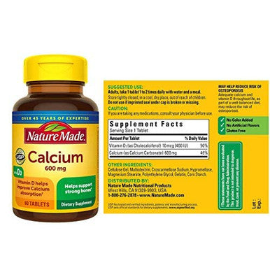 Nature Made Calcium With Vitamin D3 600Mg 60 Tablets