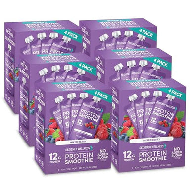 Designer Wellness Protein Smoothie Real Fruit 12G Protein Low Carb Zero Added Sugar Gluten Nongmo No Artificial Colors Or Flavors Strawberry Banana 12 Count