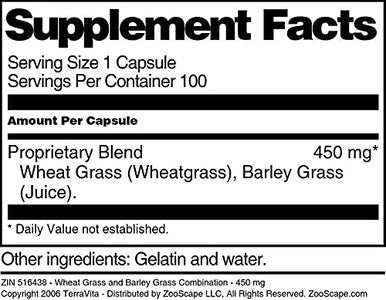 Terravita Wheat Grass And Barley Grass Combination - 450 Mg (100 Capsules, Zin: 516438) - 3 Pack