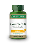 Nature's Bounty Complete B Vitamin Complex Caplets - Pack Of 100 Coated Capsules Two-A-Day - Vitamin B5 B6 And B12 - Supports Energy Levels Mental Focus And Stamina - Vegan