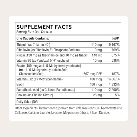 Thorne - Basic B-Complex - Tissue-Ready Vitamin B Complex Supplement With Choline - Supports Cellular Energy Production Brain Health & Red Blood Cell Formation - Gluten-Free 60 Servings