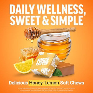 Force Factor Royal Manuka Honey Pure Zealand Manuka Support Immune Health Digestion & Energy Mgo 130 Umf 5+ Sustainably Sourced Honeylemon 60 Soft Chews