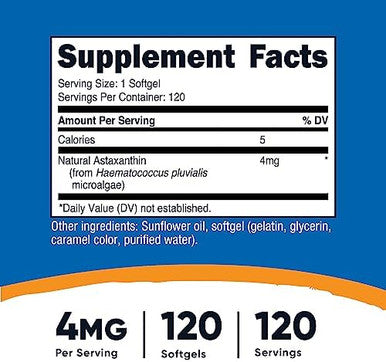 Nutricost Astaxanthin 4Mg Gluten And Nongmo 120 Softgels (4 Month Supply)