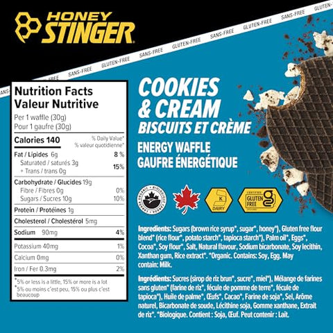 Honey Stinger Organic Gluten Free Cookies & Cream Waffle | Energy Stroopwafel for Exercise, Endurance and Performance | Sports Nutrition for Home & Gym, Pre and Post Workout | 12 Waffles, 12.72 Ounce