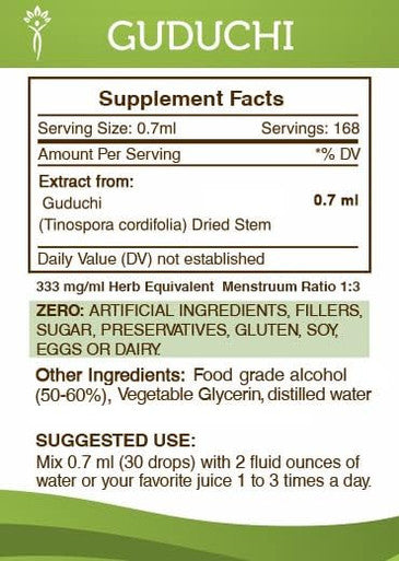 Secrets of the Tribe Guduchi Tincture Alcohol Extract, High-Potency Herbal Drops, Tincture Made from Wildcrafted Guduchi (Tinospora cordifolia) Dried Stem 4 oz