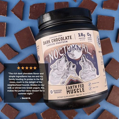 Earth Fed Muscle Nocturnal Casein Protein Powder Dark Chocolate Protein Powder With Whey Blend 18G Protein Sugar Free Gluten Free Nighttime Recovery Protein Poweder 2Lb 23 Servings