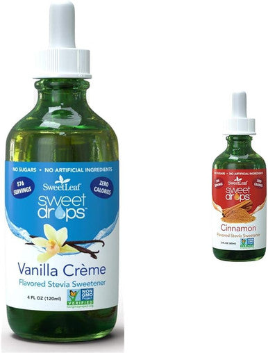 Sweetleaf Stevia Sweet Drops Bundle - Vanilla Creme 4 Oz & Cinnamon Flavored 2 Oz
