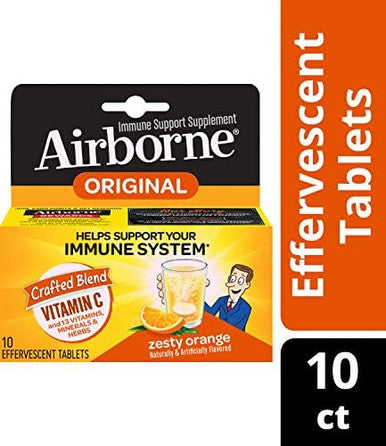 Airborne Zesty Orange Effervescent Tablets 10 Count 1000Mg Of Vitamin C Immune Support Supplement (Packaging May Vary) (Pack Of 4)