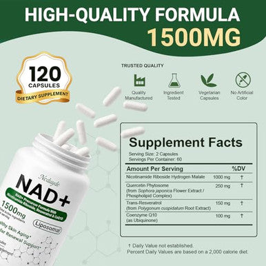 Fancyenergy Ncduyde Nad+ Supplement Liposomal Nad Nicotinamide Riboside Resveratrol 120 Capsules 1500 Mg