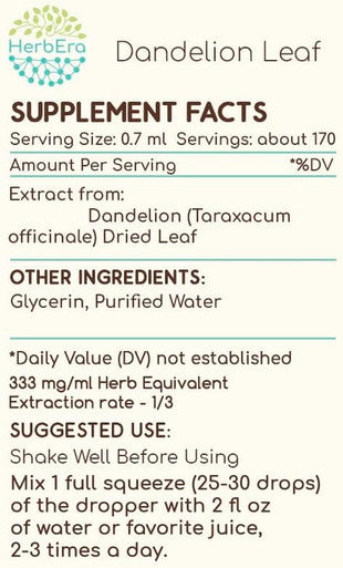 Dandelion Leaf B120 Alcohol-Free Herbal Extract Tincture, Concentrated Liquid Drops Natural Dandelion (Taraxacum Officinale) Dried Leaf (4 fl oz)
