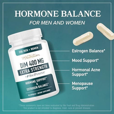 Smnutrition Dim Supplement 400Mg Extra Strength Hormone Balance For Men And Women Menopause Acne Hot Flashes Relief Prostate Support & Antioxidant Support Soy Gluten Smnutrition 90 Ct.