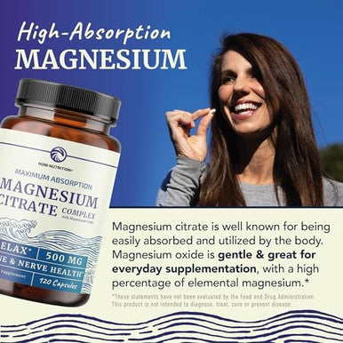 Magnesium Citrate Complex 500 MG Constipation Calm & Relaxation Support | High Absorption Magnesium Supplement Digestion Support Citrato de Magnesio Non-GMO & Soy-Free 120 Mag Citrate Capsules