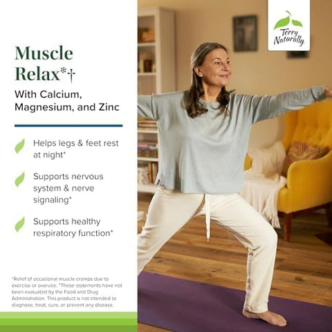 Terry Naturally Muscle Relax Supplement To Support Nervous System Muscle Relaxation & Sleep Muscle Relaxant Supplement With Calcium Magnesium & Zinc Respiratory Health Aid 60 Capsules