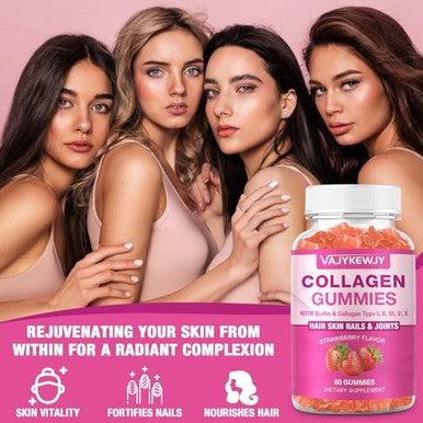 2-Pack Collagen Gummies For Women & Men - With Biotin, Vitamin C, & Zinc For Skin Radiance, Hair Growth, Strong Nails, & Joint Support, 120 Count