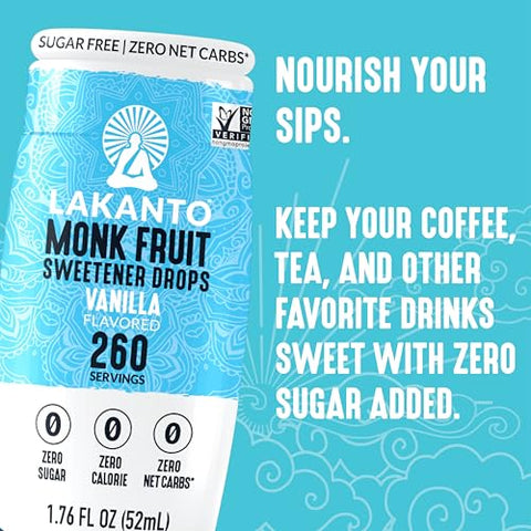 Lakanto Pure Monk Fruit Extract Drops Bundle (Original, Vanilla, Caramel) Perfect for Coffee, Tea, Smoothies, Cereal, Granola, Oatmeal, Cocktails, and More