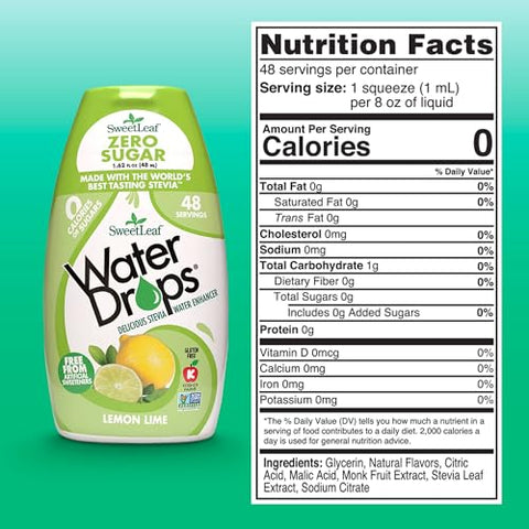 SweetLeaf Water Flavoring Drops- Stevia Water Enhancer, Sugar Free, Zero Calorie Water Additive for Flavor, Contains Monk Fruit Extract, Gluten Free, Keto Friendly - Lemon Lime, 1.62 Fl Oz (Pack of 3)