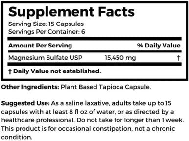 Dr. Clark Store Magnesium Sulfate (Epsom Salt) Capsules for Occasional Constipation Relief and Muscle Support, 1030 mg, 100 Pure Vegetarian Tapioca Capsules