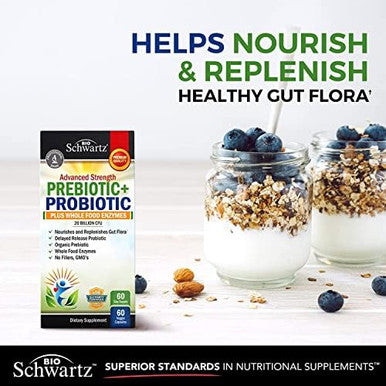 Bioschwartz Super Greens Powder With Probiotics Prebiotics And Digestive Enzymes (30 Servings) Plus Advanced Strength Pre And Probiotics Supplement With Digestive Enzymes (2 Month Supply)