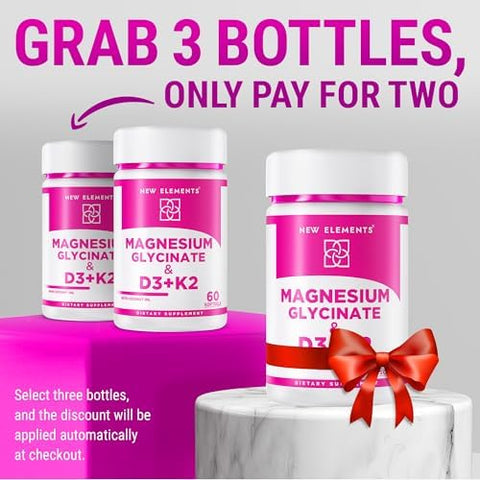 Elements Magnesium Glycinate 500Mg With High-Potency Vitamin D3 10000 Iu & Vitamin K2 200Mcg Enhanced With Coconut Oil For Optimal Absorption Non-Gmo Gluten- Sugar- Softgels (60 Softgels)