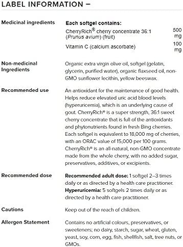 CherryRich by Natural Factors Super Strength Cherry Concentrate Antioxidant Support for Healthy Joints and Uric Acid Metabolism 90 softgels 90 servings