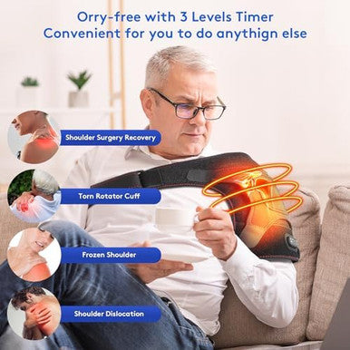Heated Shoulder Wrap For Men Women - Electric Shoulder Heating Pad With 3 Massager And Heat Settings And Timer Modes, Heated Shoulder Braces For Neck And Shoulder Deep Issue