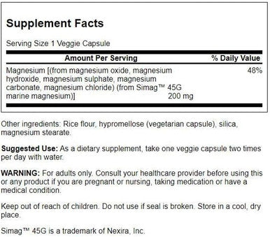 Swanson Simag Marine Magnesium 200 Milligrams Elemental 200 Milligrams 60 Veg Capsules (3 Pack)