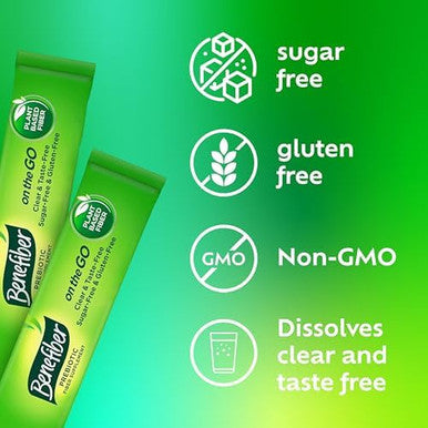 Benefiber On The Go Prebiotic Fiber Supplement Powder For Digestive Health, Daily Fiber, Unflavored - 72 Sticks