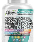 Calcium Magnesium Zinc Supplement With Potassium, Copper, Strontium, Silica, Vitamin D3 K2, Boron, Vitamin B1 B12 Red Clover Herb Alfalfa Basil Pills For Men And Women Clean Nutra Osteo Defend