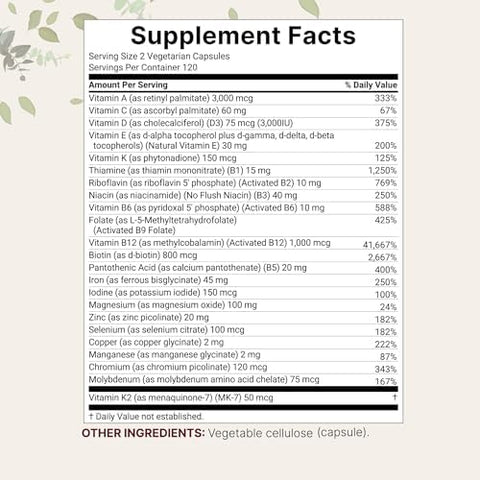 Micro Ingredients Methylated Bariatric Multivitamin With 45Mg Iron For Women and Men 240 Veggie Capsules 23In1 Essential Vitamins With D3 K2 Zinc and More No Fillers NonGmo