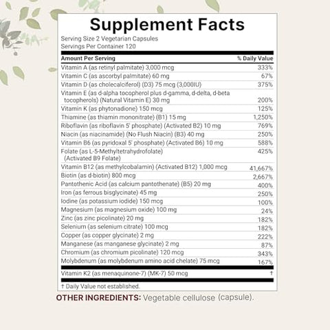 Micro Ingredients Methylated Bariatric Multivitamin With 45Mg Iron For Women & Men 240 Veggie Capsules 23-In-1 Essential Vitamins With D3 K2 Zinc & More No Fillers Non-Gmo