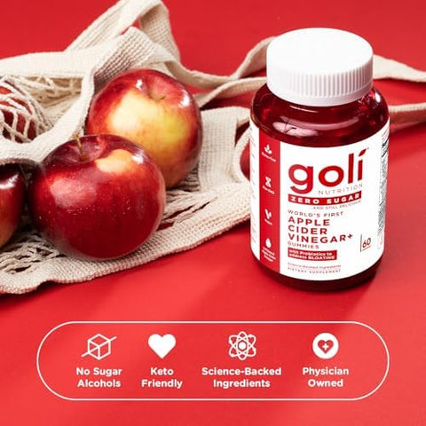 Goli Zero Sugar Apple Cider Vinegar Gummies - Vitamin B12 Probiotics To Address Bloating. No Artificial Sweeteners No Sugar Alcohols. Vegan Plant Based Non-Gmo Gluten- & Gelatin . (3)