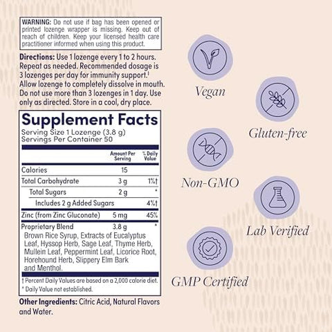 Zand Immunity Menthol Throat Lozenges 2 Pack - Good-For-You Dry Mouth Lozenges - Immune Support Supplement W/Menthol Zinc 5Mg Slippery Elm Soothe A Dry Throat Natural Flavor Gluten 50Ct Ea