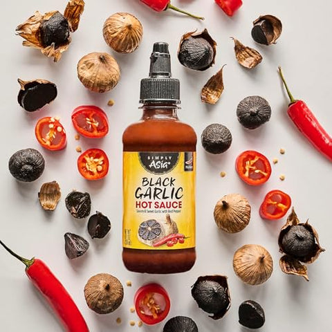 Simply Asia Hot Sauce, Black Garlic, Sweet and Savory Heat Made with Red Pepper and Black Garlic for Noodles, Rice, Stir-Fry, Wings, Yakitori, Chicken, Beef, Veggies, and More, 8 fl oz
