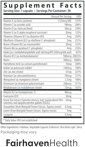 Fairhaven Health Womens Multivitamin Essentials Once Daily Multivitamin for Women Support for Energy Immune Health Eye Health Hormone Balance Gluten Dairy Soy Free Vegan 30 Capsules