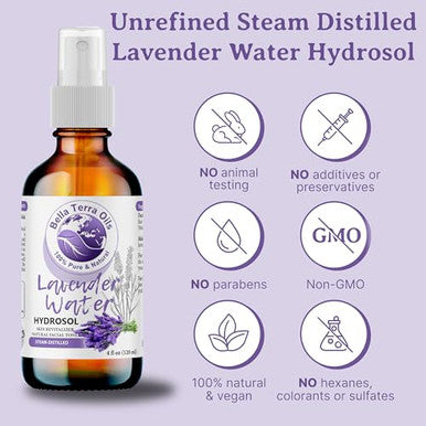 Bella Terra Oils - Hydrosol Water 16Oz - Luxurious Lavender Organic Rose Water Blend Packed With Essential Minerals & Amino Acids Ultimate Skin Quencher