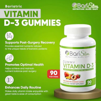Barislim Bariatric Vitamin D-3 Gummies - Specially Formulated Gummy Vitamin For Patients After Weight Loss Surgery - Easy To Digest And Great Tasting Fruit Flavors 90 Fruit Chews