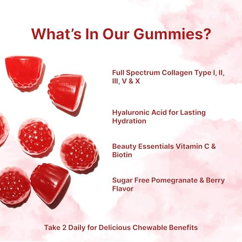 Micro Ingredients Multi Collagen Peptides 120 Collagen Gummies Type IIiIiiVX Protein With Biotin Hyaluronic Acid & Vitamin C Complex Pomegranate & Berry Flavored Sugar Free Non-Gmo