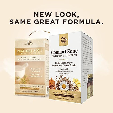 Solgar Comfort Zone Digestive Complex - 90 Vegetable Capsules - Enzymes To Support The Body S Natural Digestive Process & Break Down Difficult-To-Digest Foods - Kosher 90 Servings