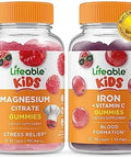 Lifeable Magnesium Kids + Iron & Vitamin C Kids Gummies Bundle Great Tasting Vitamin Supplement Gluten Gmo Chewable Gummy