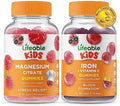Lifeable Magnesium Kids + Iron & Vitamin C Kids Gummies Bundle Great Tasting Vitamin Supplement Gluten Gmo Chewable Gummy