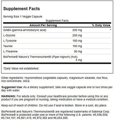 Swanson Amino Acid Gabaplex w/L-Tyrosine & L-Theanine 60 Veg Capsules
