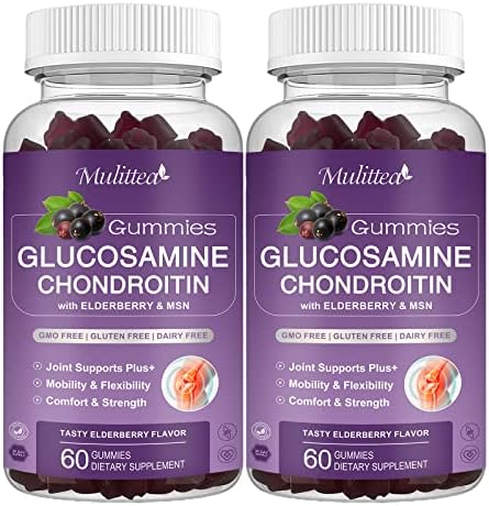 Mulittea Glucosamine Chondroitin Gummies Extra Strength Joint Support Supplement With Msm & Elderberry For Natural Joint Antioxidant Immune Support For Adults Men & Women(2 Pack)