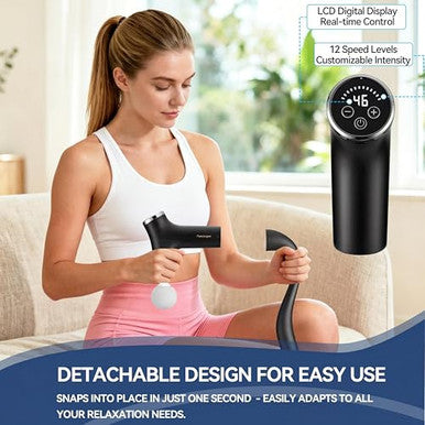 Bozkoon 2-In-1 Detachable Massage Gun Deep Tissue Ergonomic Extension Handle Back Massager For Hard-To-Reach Areas 12-Speed Percussion Muscle Massager For Shoulder Waist Thigh Legs