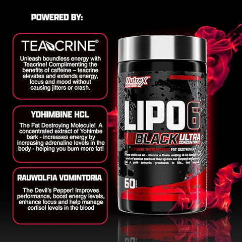 Nutrex Research Lipo-6 Black Ultra Concentrate Thermogenic Fat Burner Supplement Increase Weight Loss Energy & Intense Focus 120 Diet Pills
