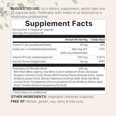 Micro Ingredients Blood Booster Iron Supplement 60 Veggie Capsules 14-In-1 Iron Bisglycinate With Folate Vitamins B C Gentle Formula Without Side Effects Red Blood Cell & Anemia Support