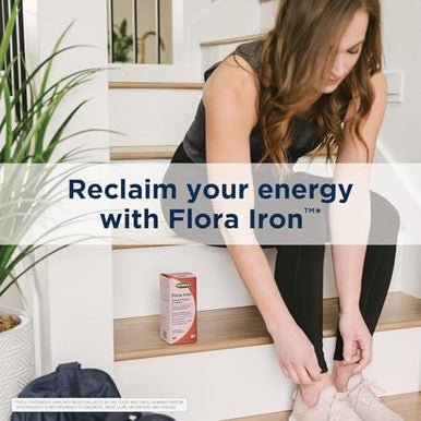 Flora Iron Vegan Liquid Iron Supplement With B Vitamins Red Blood Cell & Energy Support Yeast & Gluten Delicious Fruit Juice Base 15 Fl. Oz. Glass Bottle